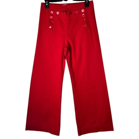 Rachel Antonoff Pants Women 2 Red Cotton Overboard Sailor Nautical Preppy Luxury - Picture 2 of 11
